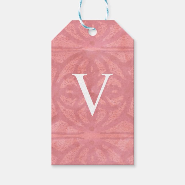 Étiquettes-cadeau Aquarelle rose foncé monogrammée (Devant)
