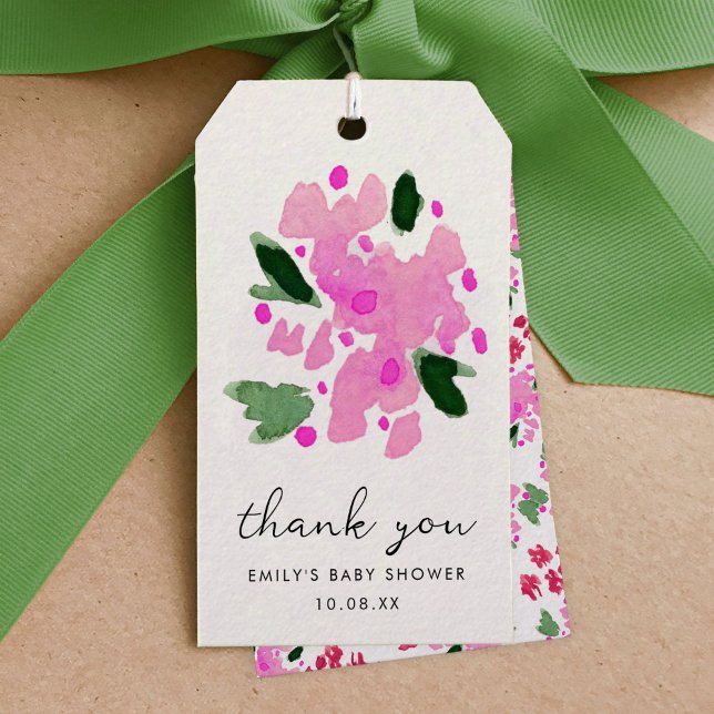 Étiquettes-cadeau Aquarelle rose Fuchsia Merci de jardin Floral (Fuchsia pink watercolor floral garden Thank You favor shower gift tag.)