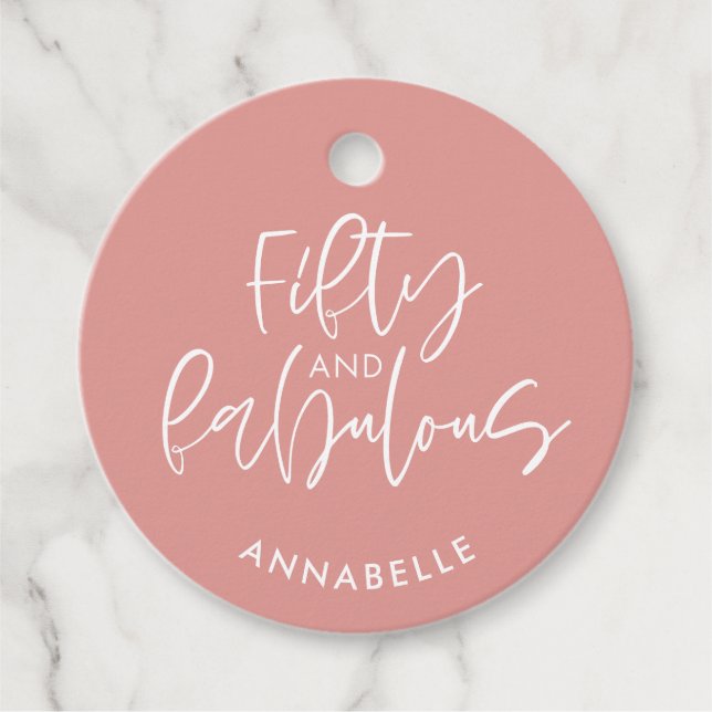 Étiquettes Cadeau Aquarelle rose girly 50 et fabuleux anniversaire (Devant)