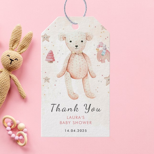 Étiquettes-cadeau Aquarelle rose mignonne Baby shower Jouets bébé (Créateur téléchargé)