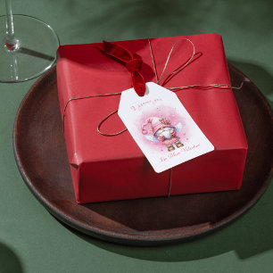 Étiquettes-cadeau Aquarelle rose mignonne Gnome Saint-Valentin