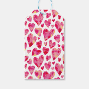 Étiquettes-cadeau Aquarelle rose motif de coeur d'amour