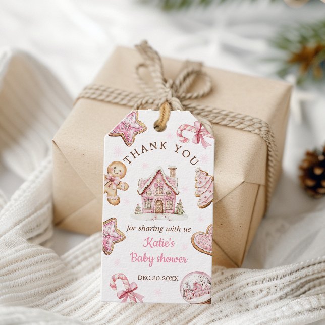 Étiquettes-cadeau Aquarelle rose Noël Cookie Baby shower Favoriser (Créateur téléchargé)