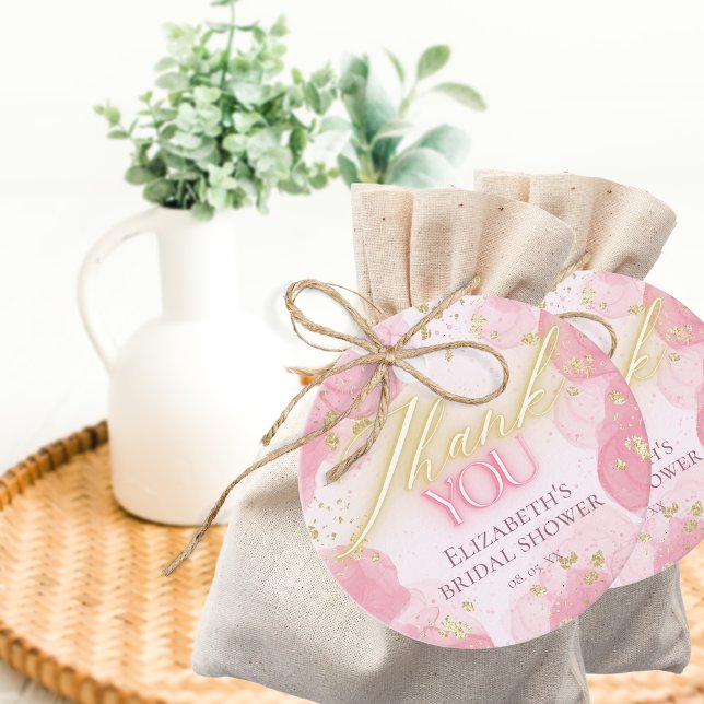 Étiquettes Cadeau Aquarelle Rose & Paillettes Dorées Élégant Merci (Créateur téléchargé)