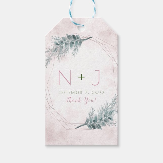 Étiquettes-cadeau Aquarelle rose pâle Mariage botanique géométrique (Devant)