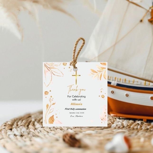 Étiquettes Cadeau Aquarelle rose première communion merci (Créateur téléchargé)
