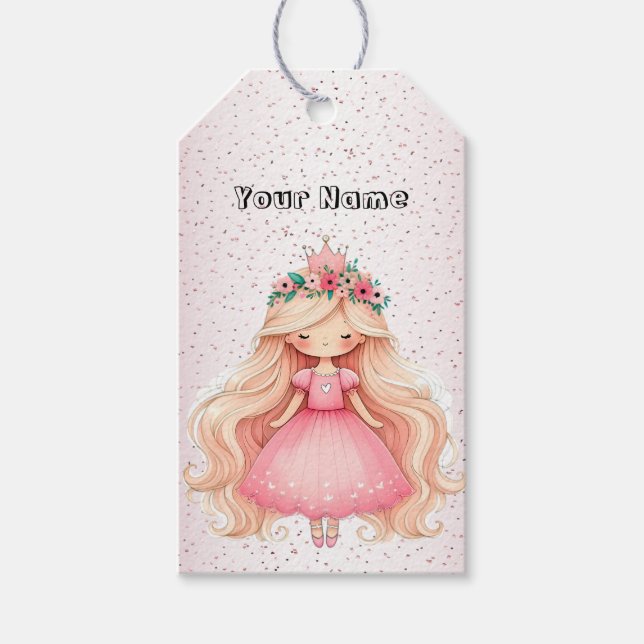 Étiquettes-cadeau Aquarelle rose princesse Anniversaire (Devant)