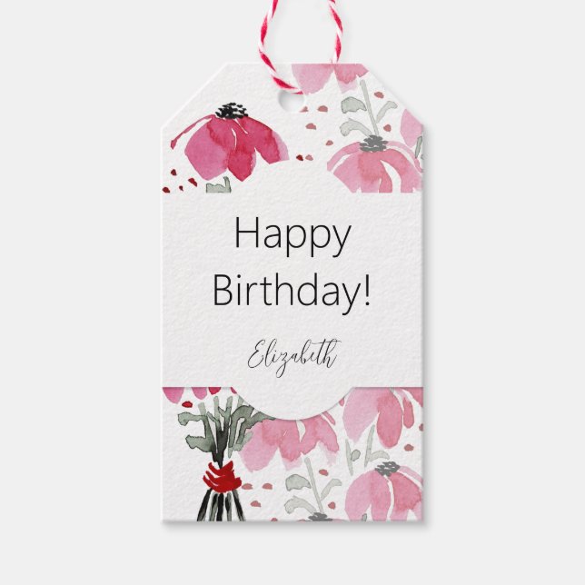 Étiquettes-cadeau Aquarelle rose rose de mou personnalisée (Devant)