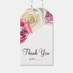 Étiquettes-cadeau Aquarelle Rose rose et blanc Fête des mariées chic