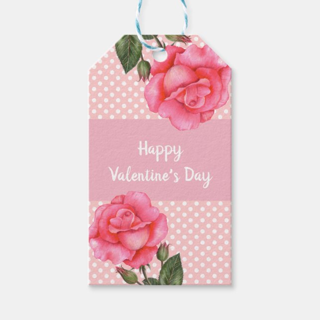 Étiquettes-cadeau Aquarelle Rose rose Polka Pointe Valentines Day (Devant)