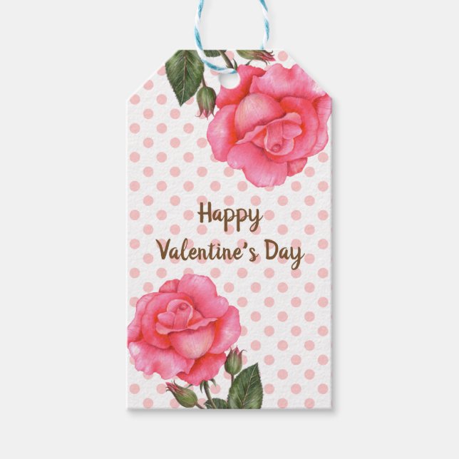 Étiquettes-cadeau Aquarelle Rose rose Polka Pointe Valentines Day (Devant)
