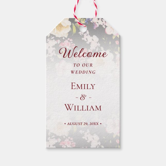 Étiquettes-cadeau Aquarelle rose Roses jaunes, noir flou, Mariage (Devant)