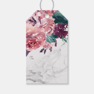 Étiquettes-cadeau Aquarelle rose vintage Marbre floral