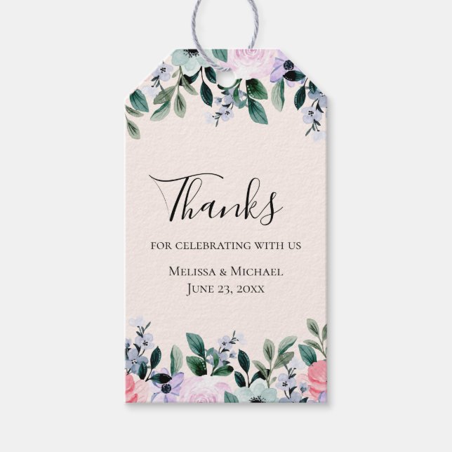 Étiquettes-cadeau Aquarelle rose violet et verte (Devant)