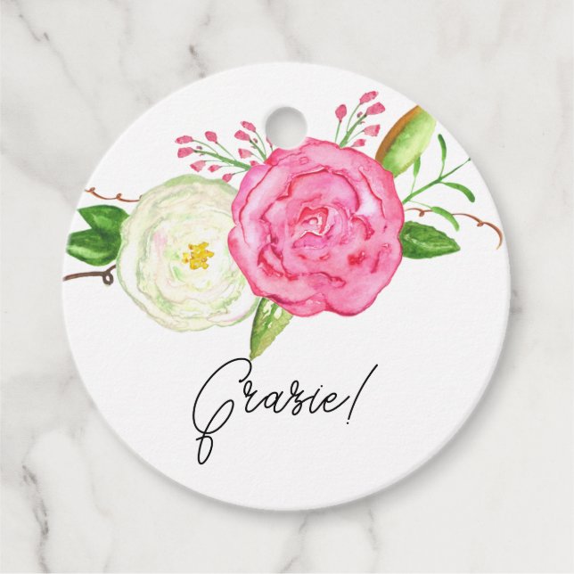 Étiquettes Cadeau Aquarelle Roses Roses Roses Roses Roses Blanches (Devant)