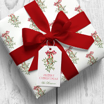 Aquarelle Rouge Bow Mistletoe Noël