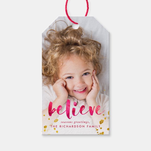 Étiquettes-cadeau Aquarelle rouge et l'or croient | Photo (Devant)