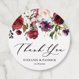 Étiquettes Cadeau Aquarelle rouge et violet Merci de la plaine flora