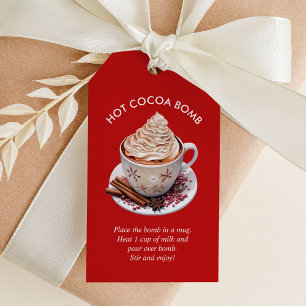 Étiquettes-cadeau Aquarelle rouge Festive Bombe de cacao chaud