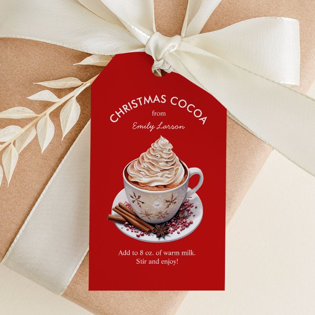 Étiquettes-cadeau Aquarelle rouge Festive cacao chaud (Créateur téléchargé)