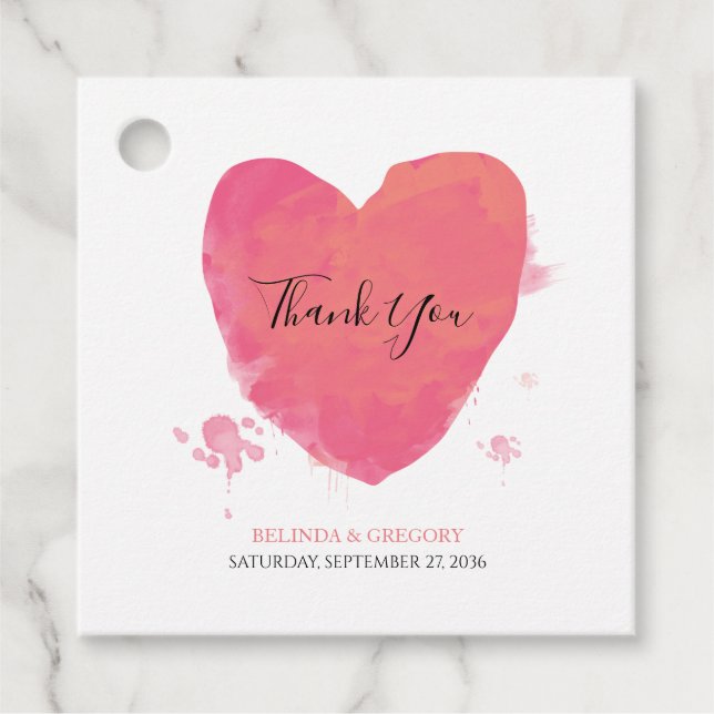 Étiquettes Cadeau Aquarelle rustique Mariage de coeur cadeau (Devant)