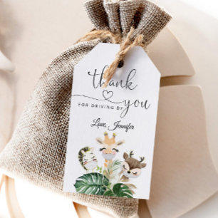 Étiquettes-cadeau Aquarelle safari animaux baby shower en voiture pa