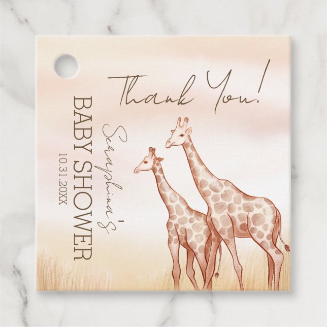 Étiquettes Cadeau Aquarelle Safari Giraffe Baby shower Merci (Devant)