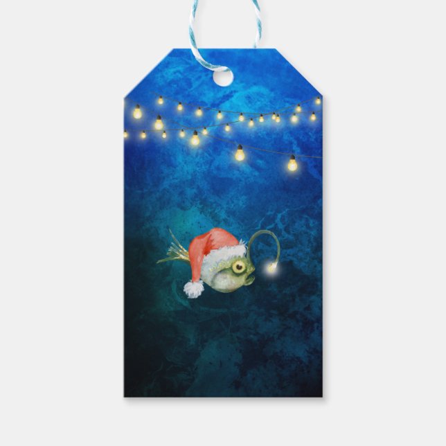 Étiquettes-cadeau Aquarelle Santa Claus Angler Fish (Devant)
