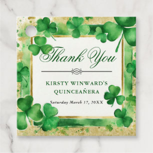 Étiquettes Cadeau Aquarelle Shamrock Quinceanera Vert et Or