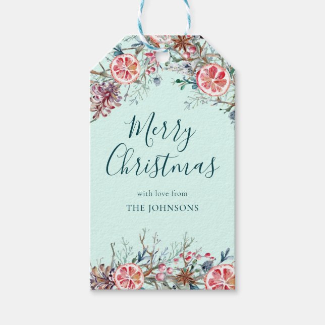 Étiquettes-cadeau Aquarelle simple et élégante Noël d'hiver (Devant)