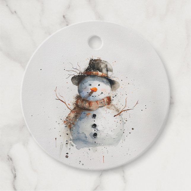 Étiquettes Cadeau Aquarelle Snowman (Devant)