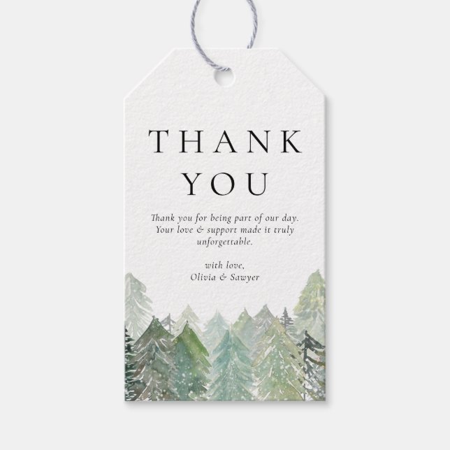 Étiquettes-cadeau Aquarelle Snowy À feuillage persistant Forest Mari (Devant)