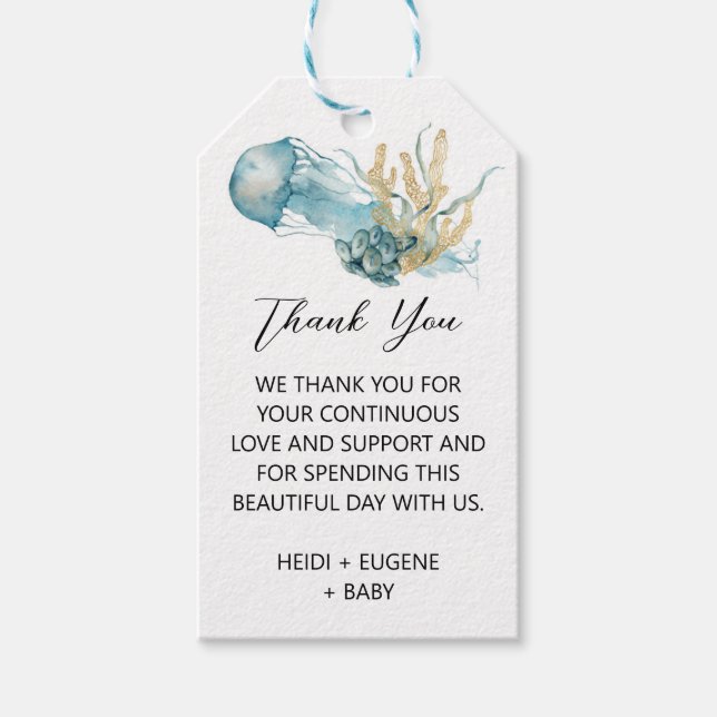 Étiquettes-cadeau Aquarelle sous la mer Jellyfish Merci Favor (Devant)