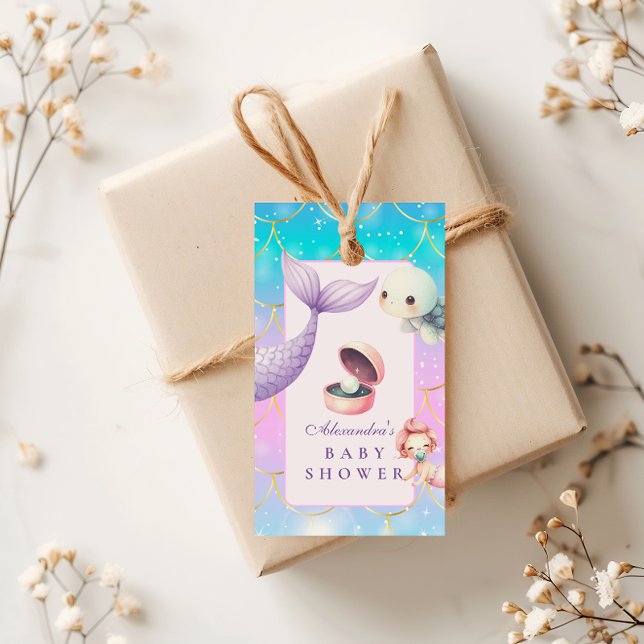 Étiquettes-cadeau Aquarelle Sous Le Baby shower Sea Little Pearl (Créateur téléchargé)