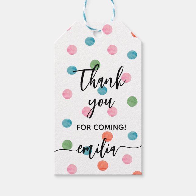 Étiquettes-cadeau Aquarelle Spots Merci pour la fête à venir (Devant)