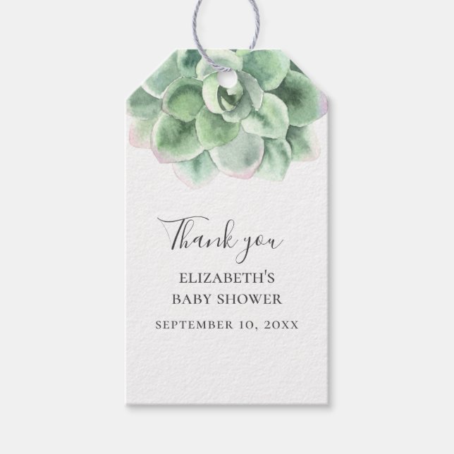 Étiquettes-cadeau Aquarelle succulente. Baby shower Cactus merci (Devant)