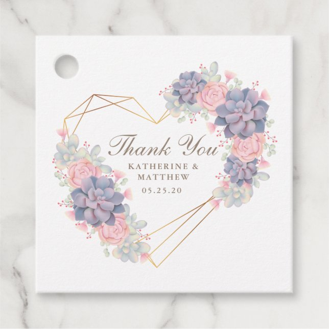 Étiquettes Cadeau Aquarelle Succulents Mariage (Devant)