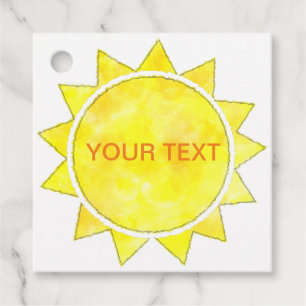 Étiquettes Cadeau Aquarelle Sun jaune Texte personnalisé