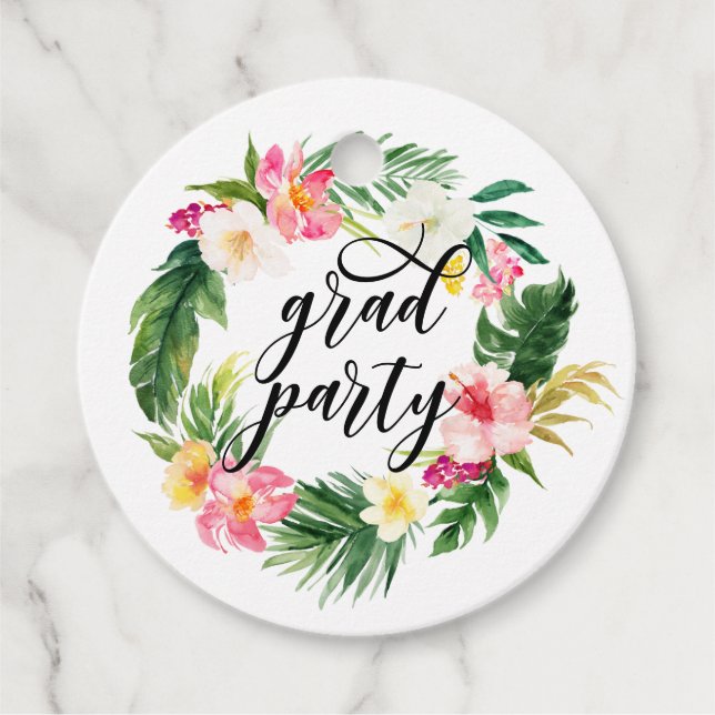 Étiquettes Cadeau Aquarelle Tropical Floral Wreath Graduation (Devant)