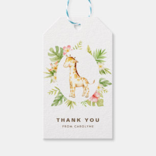 Étiquettes-cadeau Aquarelle tropicale Giraffe Merci d'été