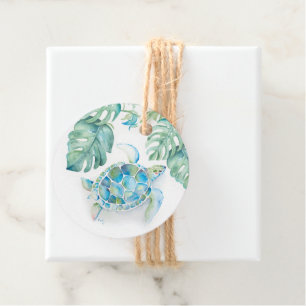 Étiquettes Cadeau Aquarelle tropicale Tortue de mer Favoriser les ét