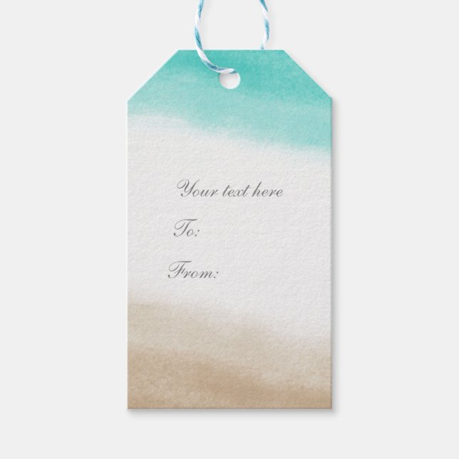 Étiquettes-cadeau Aquarelle Turquoise & Tan Elegant Plage subtile (Devant)