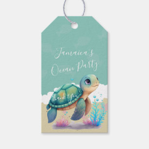 Étiquettes-cadeau Aquarelle Turtle Ocean Beach Merci d'anniversaire