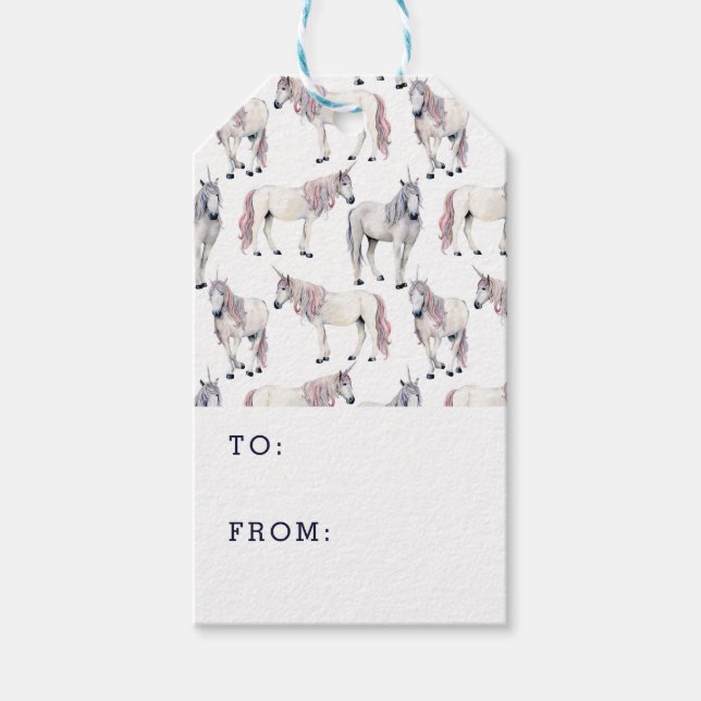 Étiquettes-cadeau Aquarelle Unicorn Fairy Tale Motif (Devant)