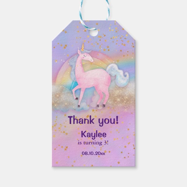 Étiquettes-cadeau Aquarelle Unicorn Holographique (Devant)