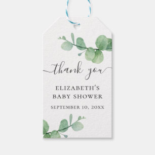 Étiquettes-cadeau Aquarelle vert eucalyptus baby shower merci