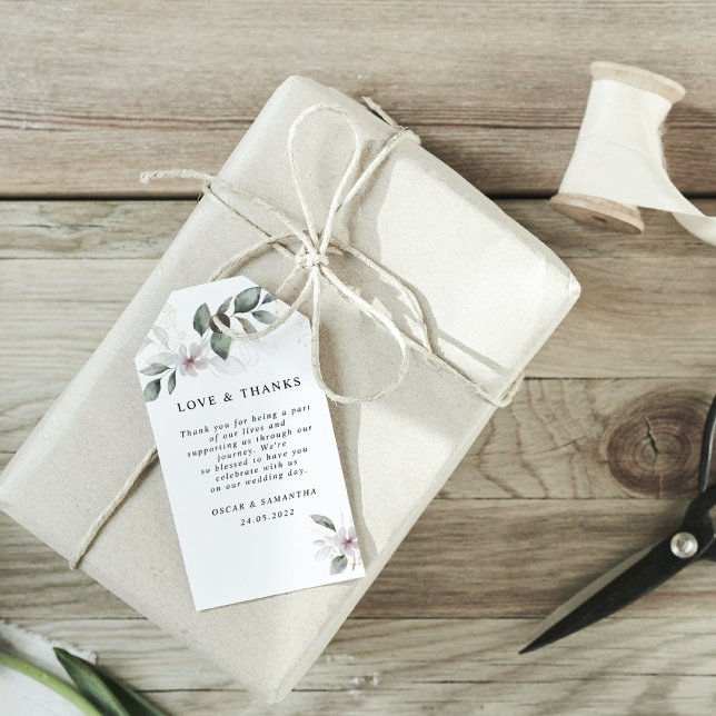 Étiquettes-cadeau Aquarelle verte douce Feuille et fleur | Or (Créateur téléchargé)