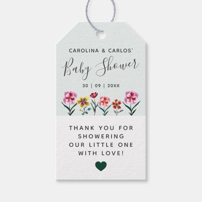 Étiquettes-cadeau Aquarelle verte mignonne Baby shower à joint flora (Devant)