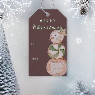 Étiquettes-cadeau Aquarelle Vintage bonhomme neige Noël