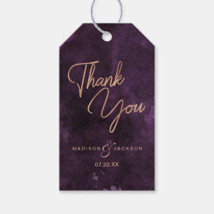 Étiquettes-cadeau Aquarelle violet foncé Rose Mariage or Merci